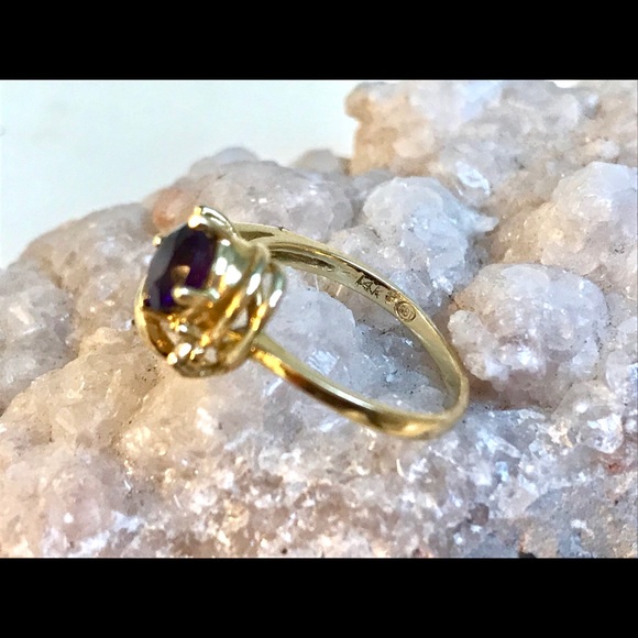 SOLD 14k Gold Amethyst And Diamond Ring - Picture 2 of 3